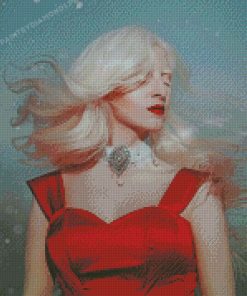 Albino Lady With Red Dress Diamond Paintings