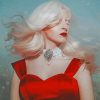 Albino Lady With Red Dress Diamond Paintings