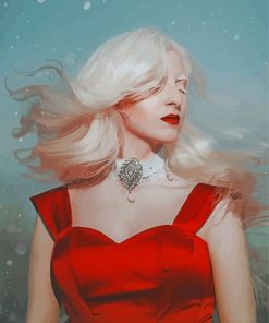 Albino Lady With Red Dress Diamond Paintings