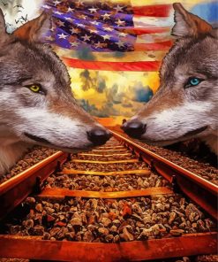 American Flag Wolves Art Diamond Paintings