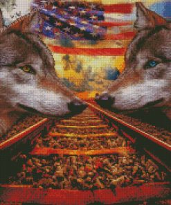 American Flag Wolves Art Diamond Paintings