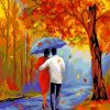 Autumn Couple Under Umbrella Diamond Painting