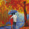 Autumn Couple Under Umbrella Diamond Painting