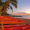 Beach And Canoes Diamond Paintings