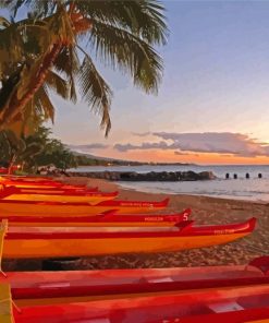 Beach And Canoes Diamond Paintings