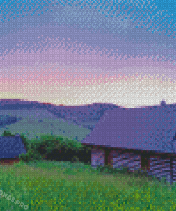 Beautiful Cottages Sunset Adult Diamond Painting