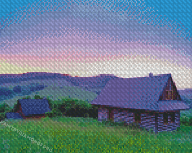 Beautiful Cottages Sunset Adult Diamond Painting