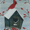 Birdhouse And Red Cardinal Diamond Paintings