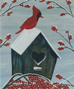 Birdhouse And Red Cardinal Diamond Paintings