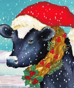 Black Christmas Cow Diamond Painting