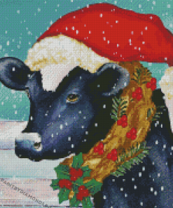 Black Christmas Cow Diamond Painting