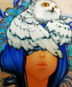 Blue Hair Girl With Owl Diamond Paintings