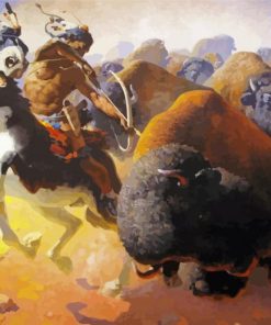 Buffalo And Indians Art Diamond Paintings