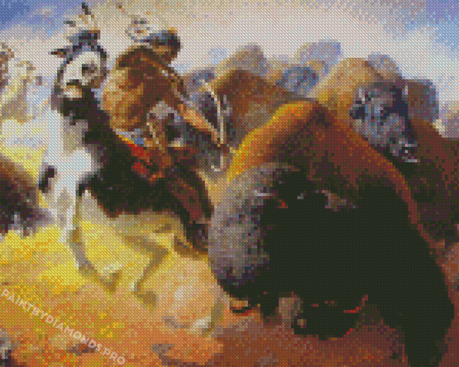 Buffalo And Indians Art Diamond Paintings