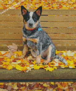 Dog On Autumn Bench Diamond Paintings