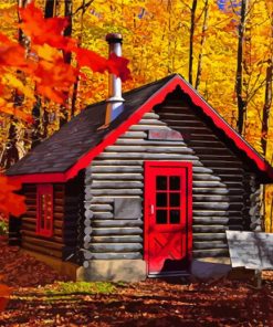 Fall Cottage In The Wood Diamond Paintings