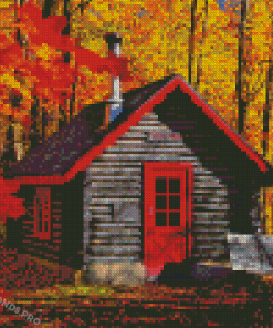 Fall Cottage In The Wood Diamond Paintings