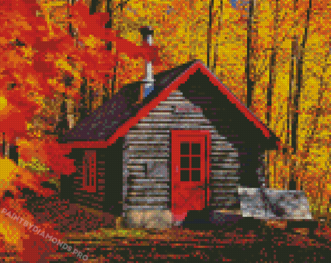 Fall Cottage In The Wood Diamond Paintings