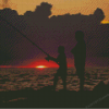 Father And Son Fishing Silhouette At Sunset Diamond Paintings