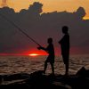 Father And Son Fishing Silhouette At Sunset Diamond Paintings