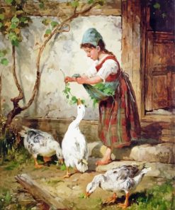 Girl Feeding Ducks Diamond Paintings