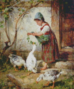 Girl Feeding Ducks Diamond Paintings