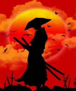 Japanese Swordsman Sunset Silhouette Diamond Paintings