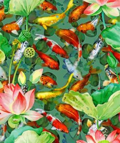 Koi Carps With Lotus Flowers Diamond Paintings