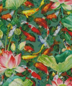 Koi Carps With Lotus Flowers Diamond Paintings