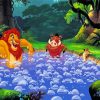 Lion King Timon And Pumbaa Taking Bath Diamond Paintings