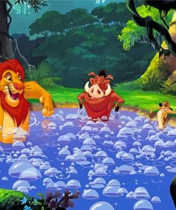 Lion King Timon And Pumbaa Taking Bath Diamond Paintings