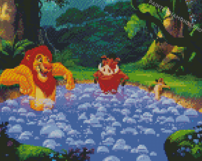 Lion King Timon And Pumbaa Taking Bath Diamond Paintings