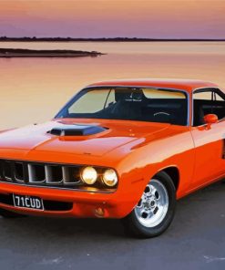 Orange 1970 Plymouth Barracuda Car Diamond Paintings