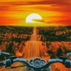 Orange Sunset Motorbike Driver Diamond Paintings