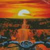 Orange Sunset Motorbike Driver Diamond Paintings