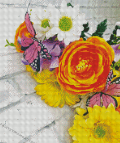 Orange Yellow Purple Flowers Diamond Painting