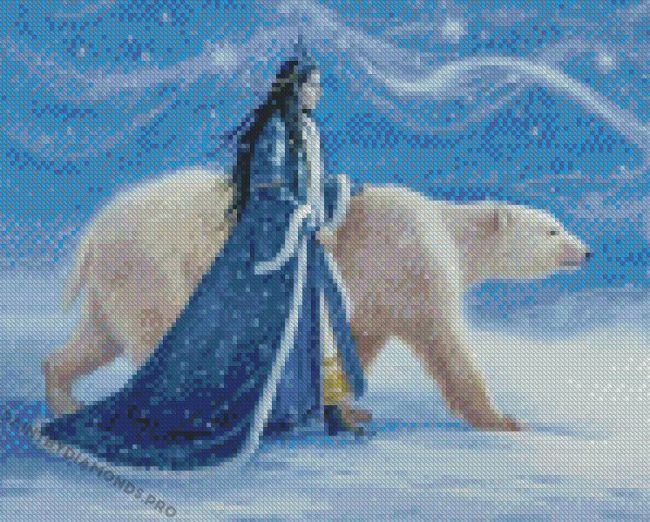 Princess And Bear In The Snow Diamond Paintings