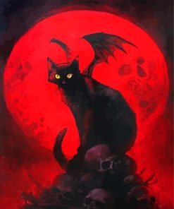 Red Moon Bat Cat Diamond Paintings