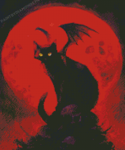 Red Moon Bat Cat Diamond Paintings