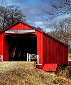 Red Covered Bridge Diamond Paintings