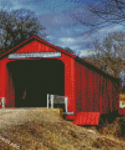 Red Covered Bridge Diamond Paintings