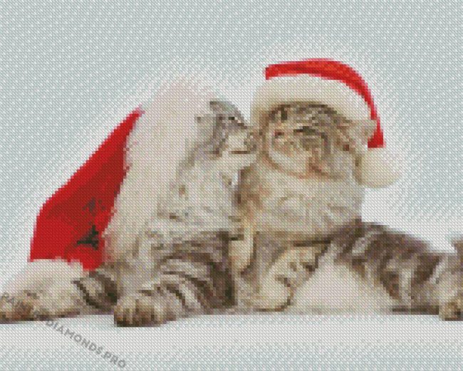 Santas Kissing Cats Diamond Paintings