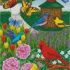 Spring Garden Birdfeeder Diamond Paintings