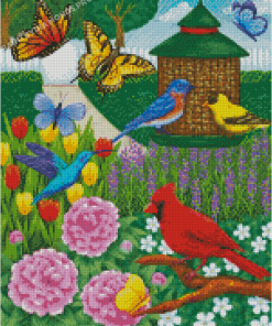 Spring Garden Birdfeeder Diamond Paintings