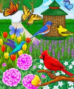 Spring Garden Birdfeeder Diamond Paintings