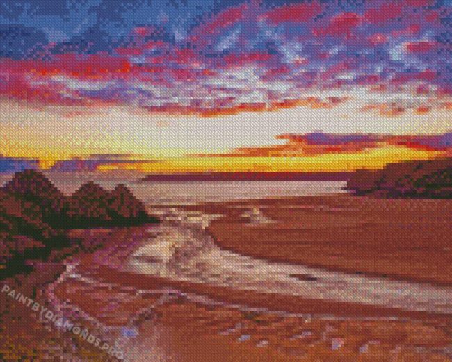 Three Cliffs Bay Swansea At Sunset Diamond Paintings