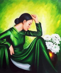 Vietnamese Woman In Green Diamond Painting