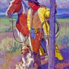 Western Cowboy And Dog Diamond Paintings