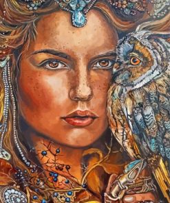 Woman With Owl Diamond Paintings