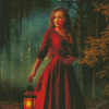 Woman In Red Dress Holding Lantern Diamond Paintings